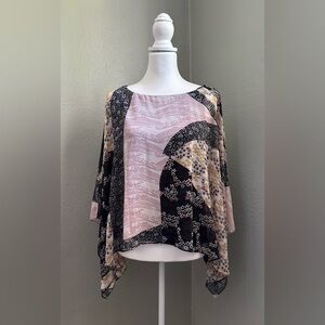 Chic Black and Pink Patterned Poncho/Scarf Top